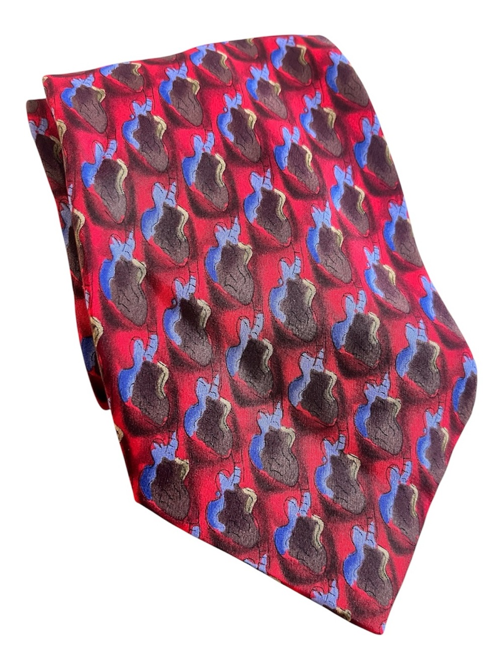 Vintage Jerry Garcia 100% Silk Tie Abstract Guitar Pattern Red Blue Deadhead